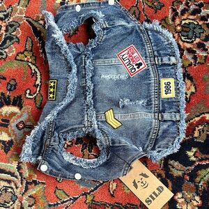 Stylish Denim Dog Jacket with Patches. Could be used for cats too!